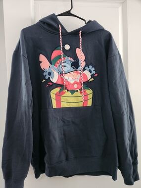 Disney Navy Hoodie with Colorful Stitch Graphic Adult Large Never Worn